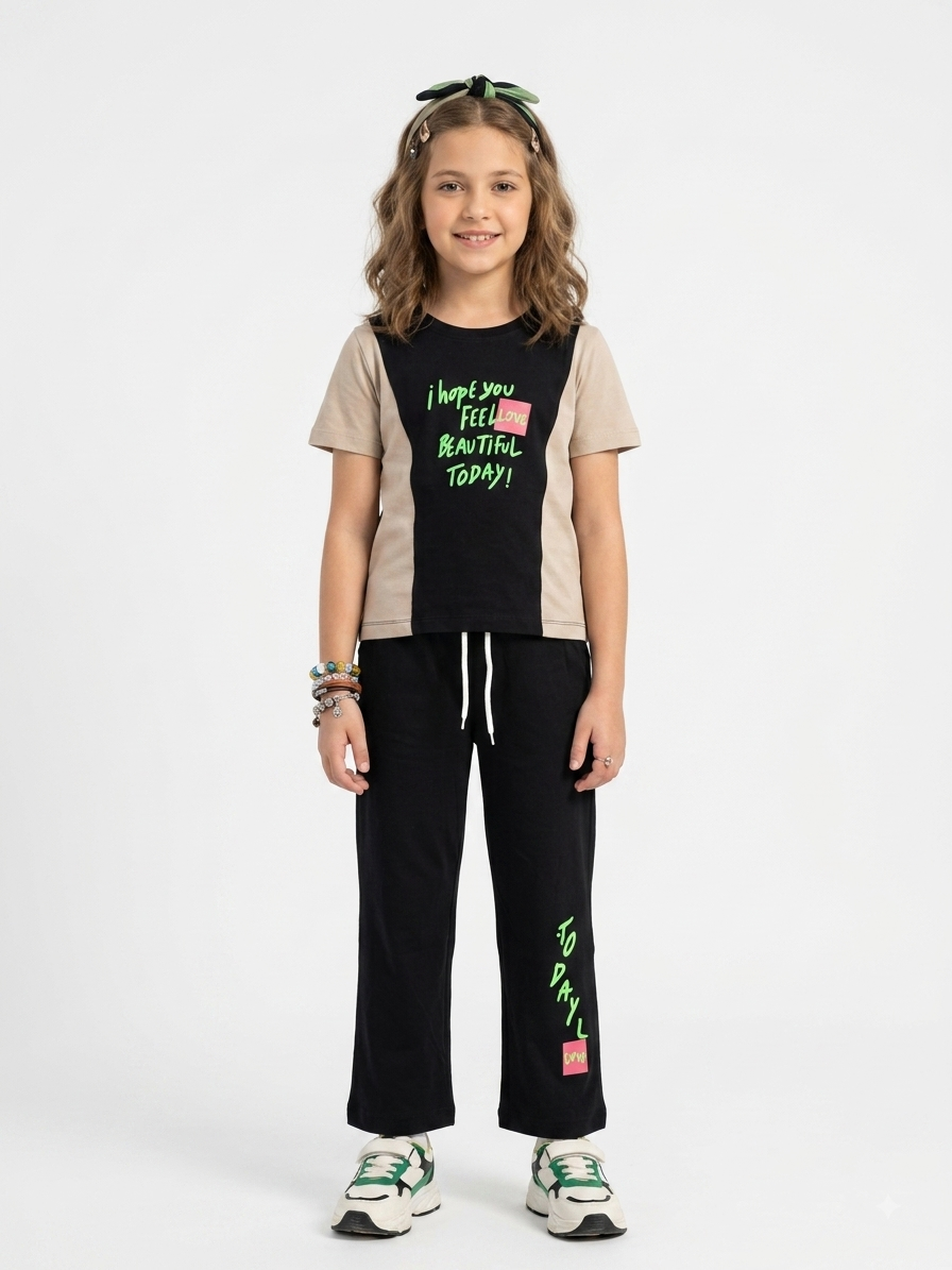 Girls Premium Quality  "Feel Beautiful" Printed Summer Suit