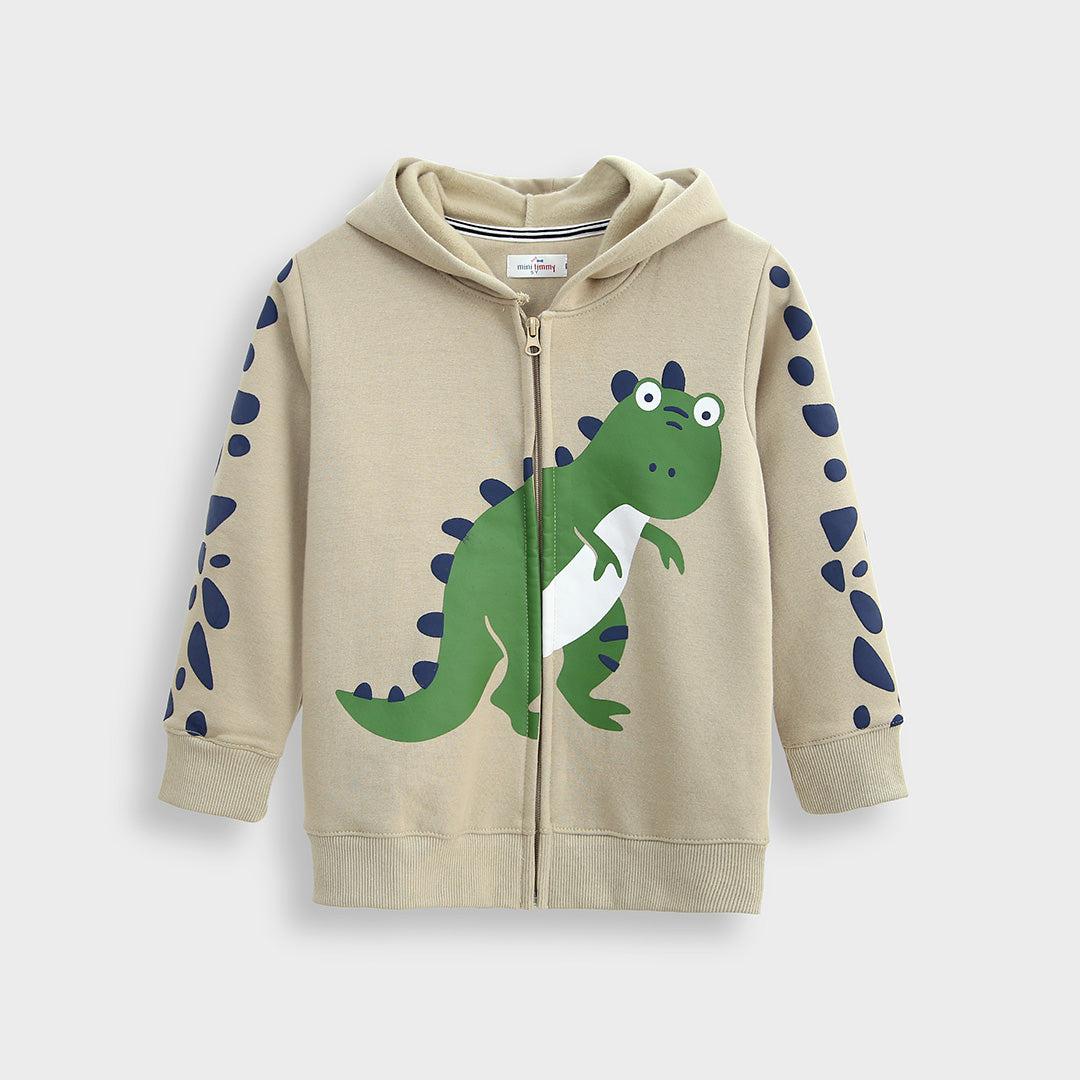 Kids UNISEX &quot;Dino&quot; Printed Fleece Zipper Hoodie