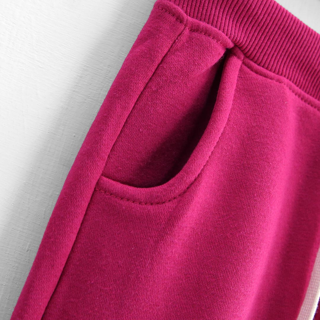 Girls Soft Cotton Embroidered Pink Fleece Trouser