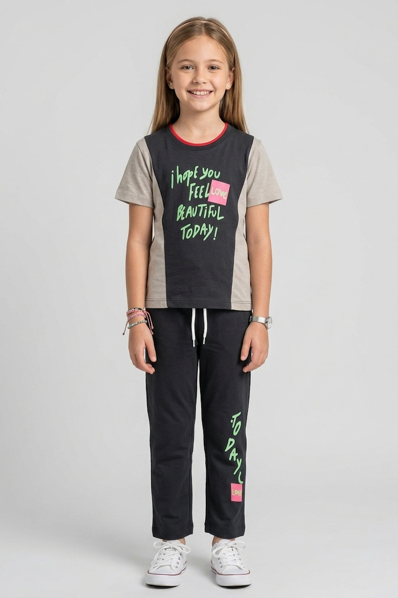 Girls Premium Quality  "Feel Beautiful" Printed Summer Suit