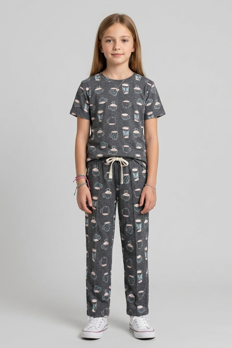 Girls Premium Quality  "Coffee Cup" Printed Summer Suit