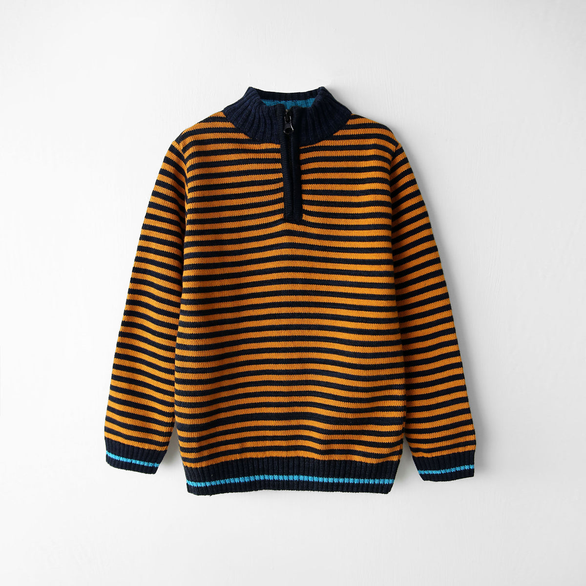 Boys Premium Quality Striped Knit Half Zip Sweater