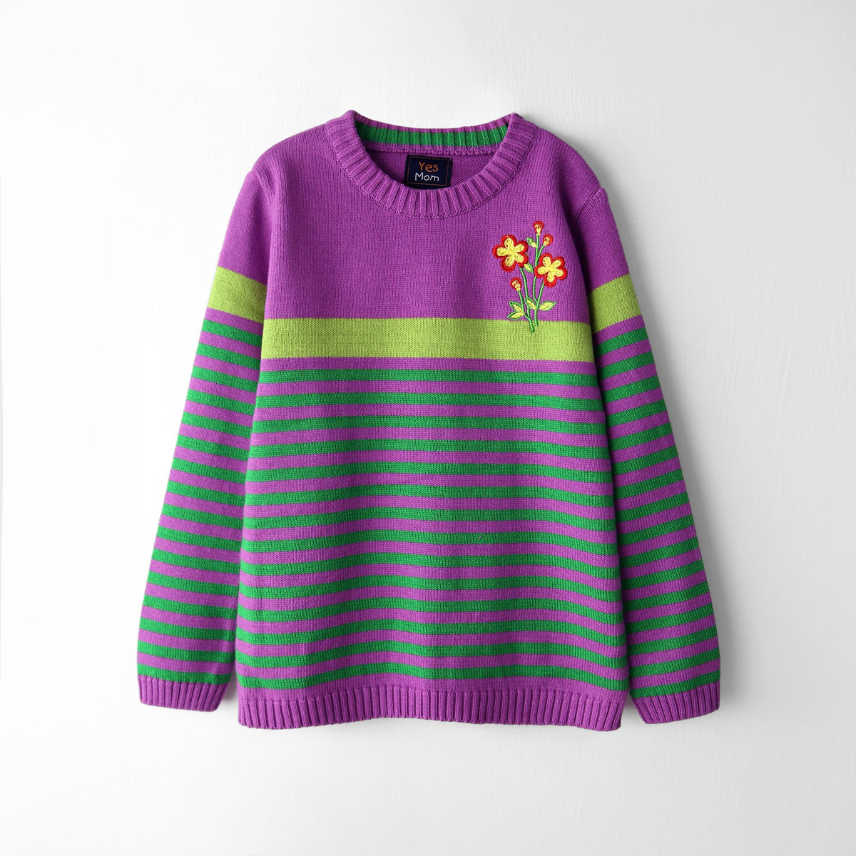 Girls Premium Quality Striped Knit Embroidered Sweater