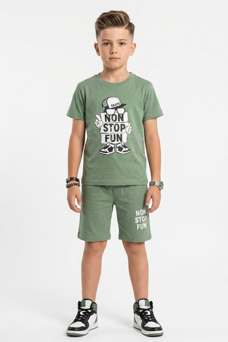 Premium Quality "Non Stop Fun " Printed Summer Suit For Boys