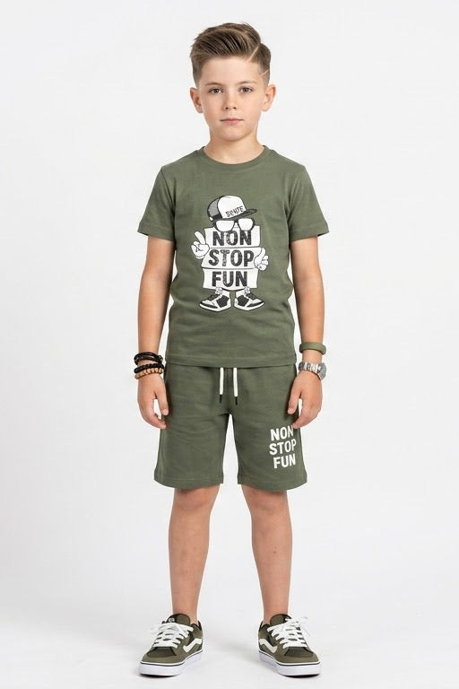 Premium Quality "Non Stop Fun" Printed Summer Suit For Boys