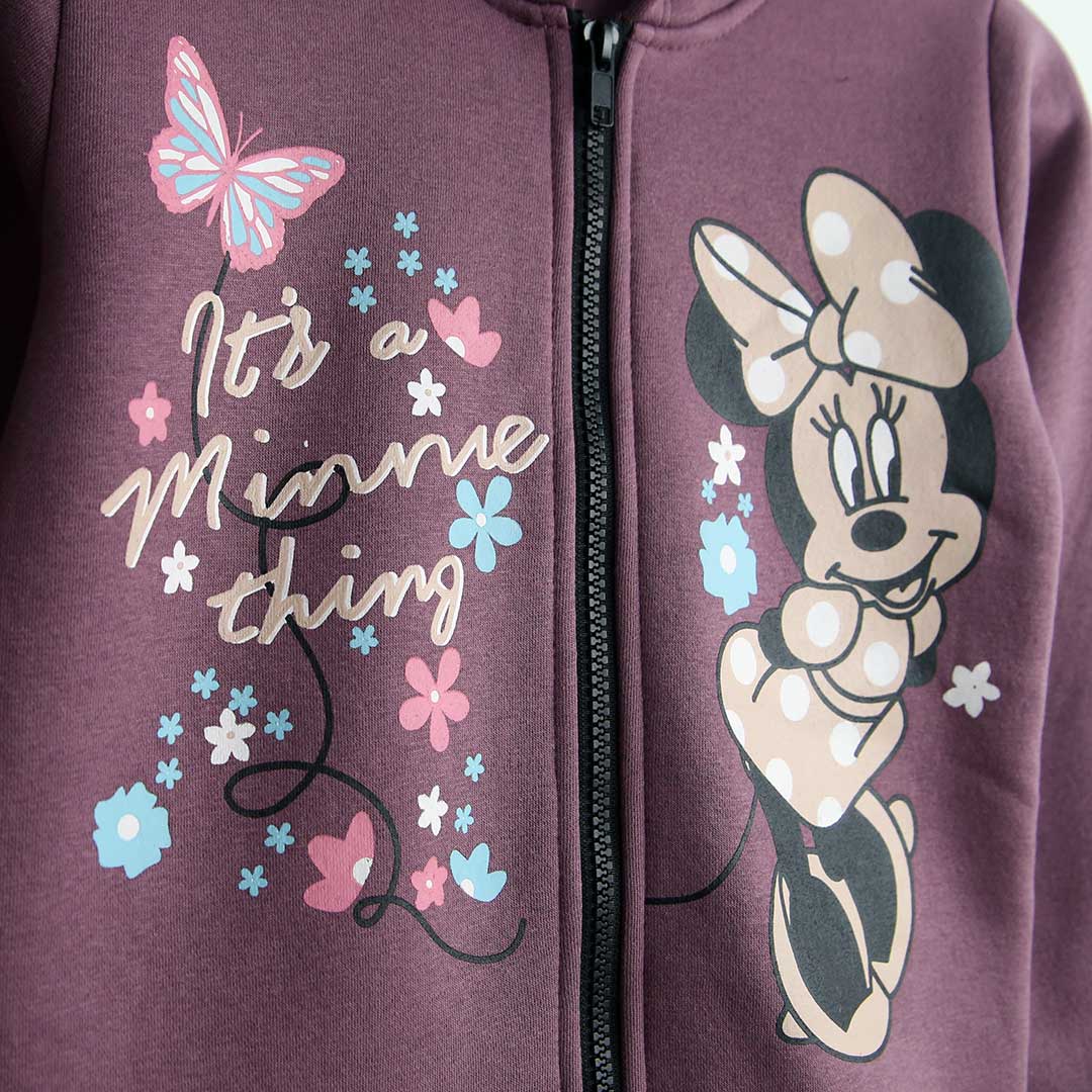 Girls Minnie Mouse Printed Soft Cotton Fleece Hoodie