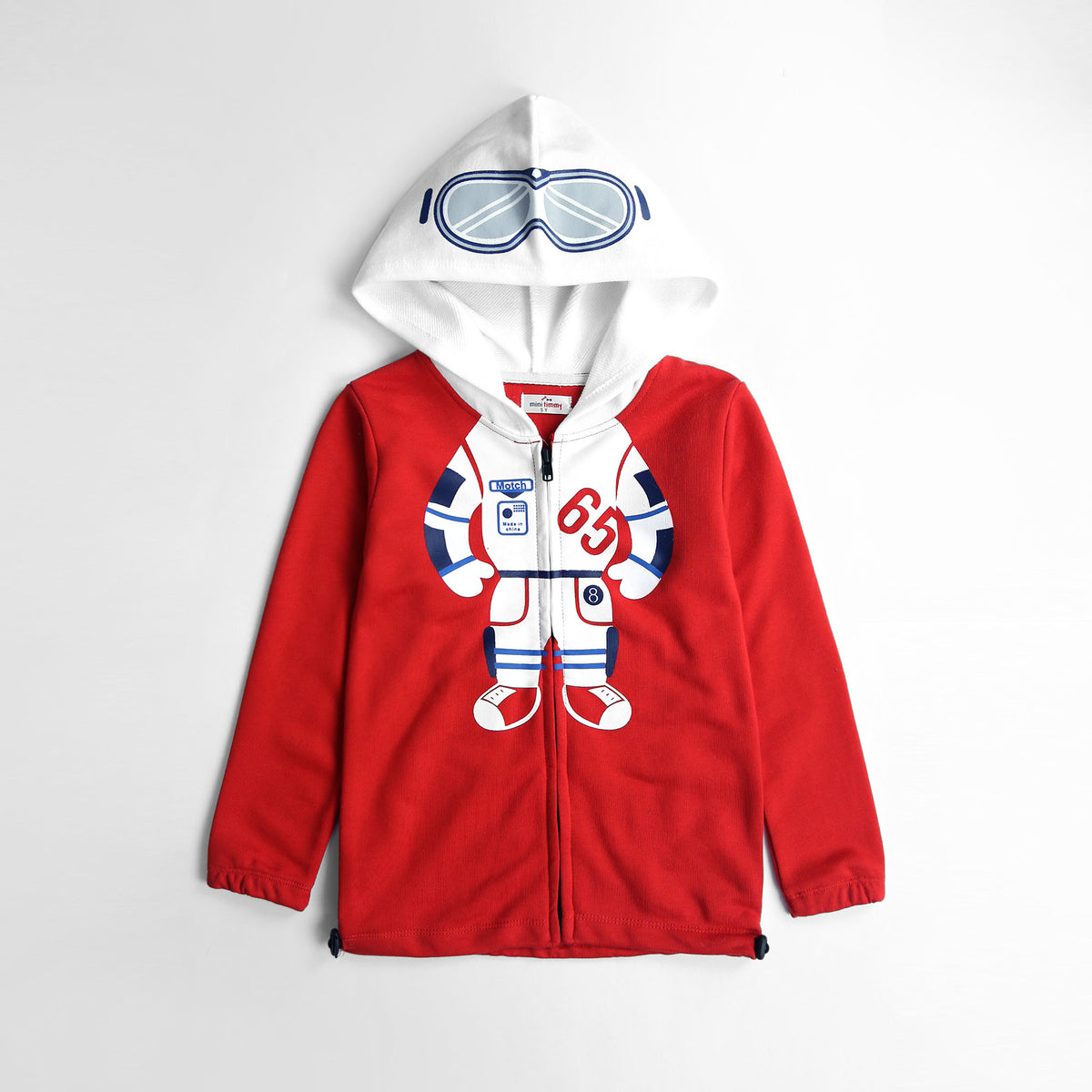 Kids Animated Printed Soft Cotton Red Terry Zipper Hoodie