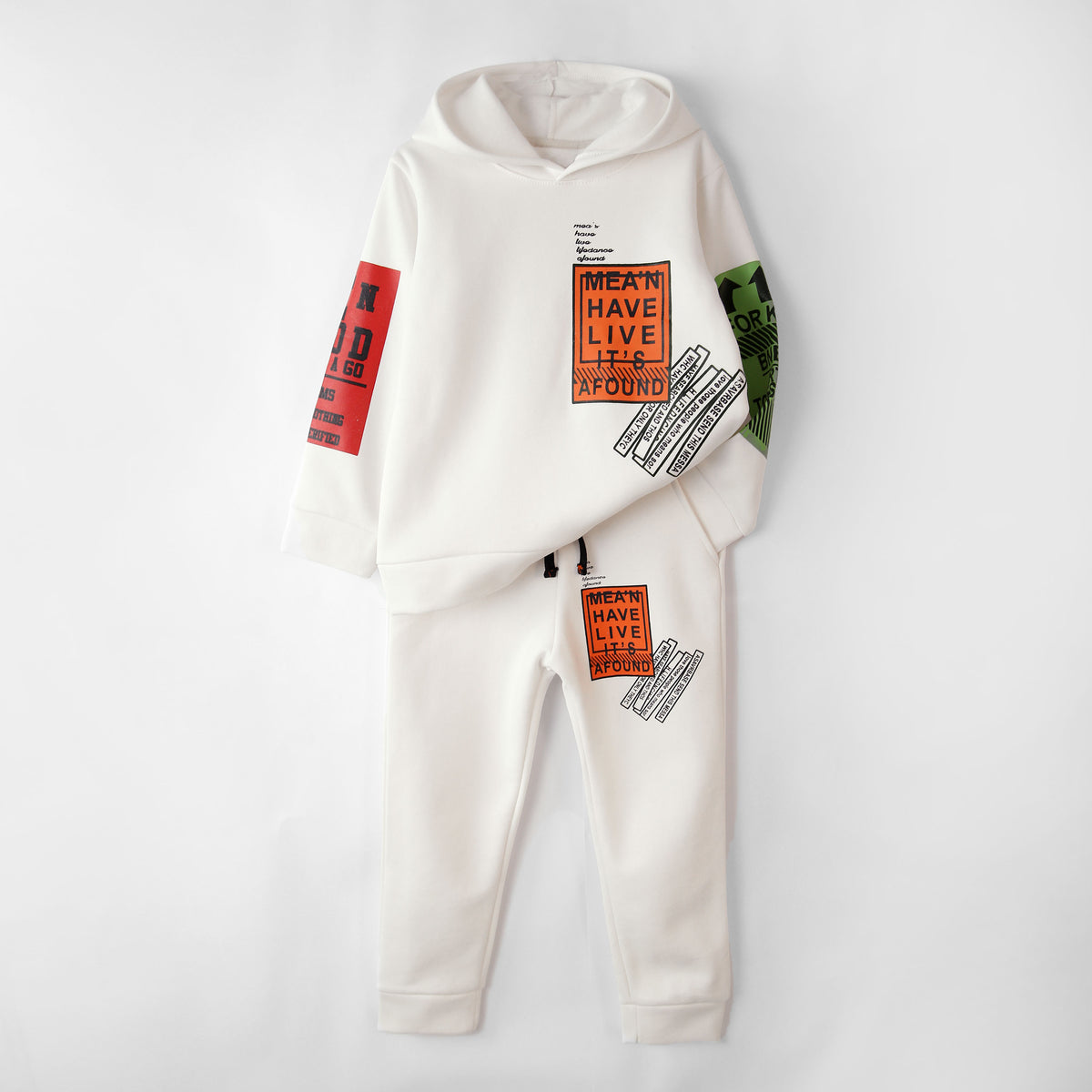 Premium Quality Graphic Fleece White Tracksuit For Kids