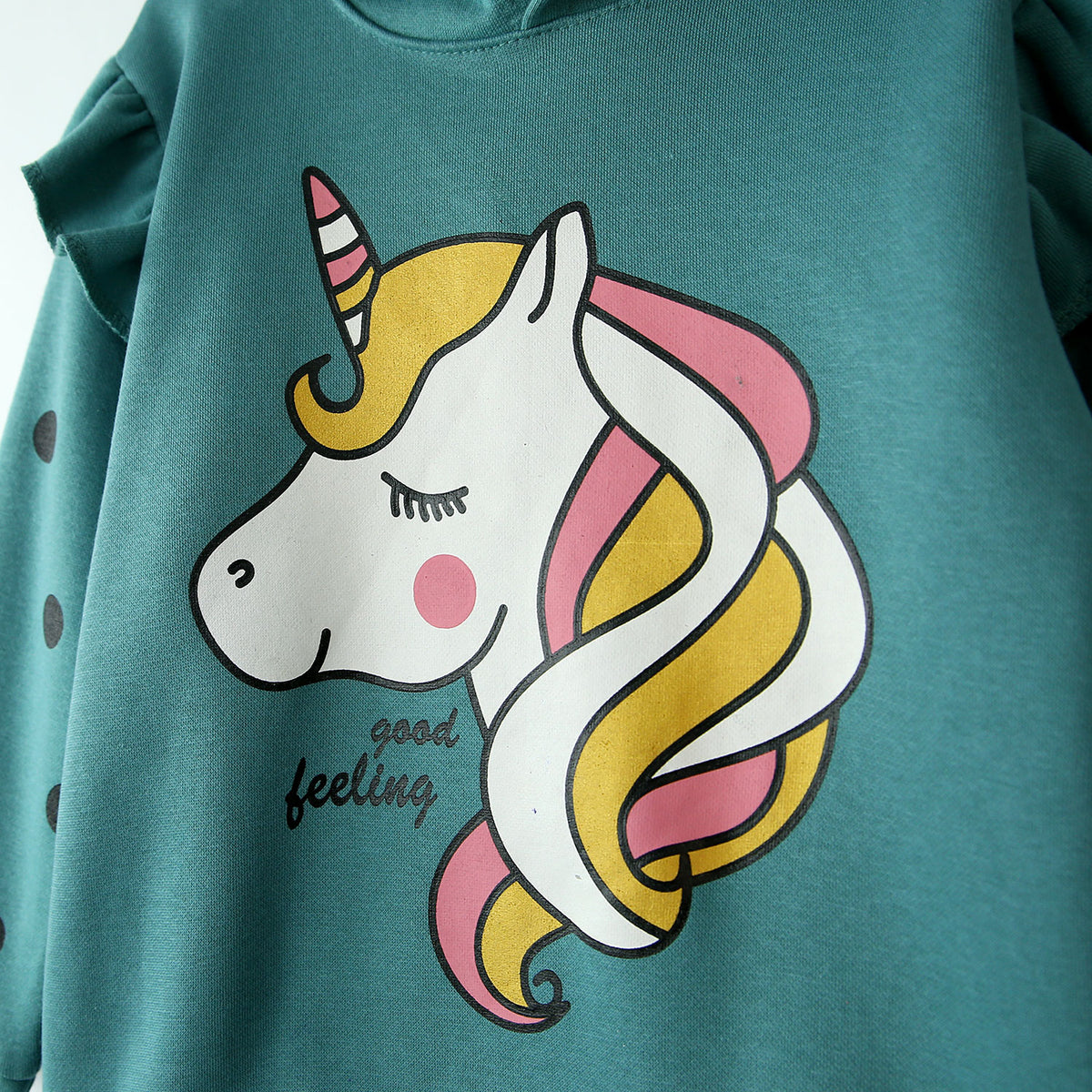Premium Quality Pull-Over Graphic Fleece Frill Hoodie For Girls