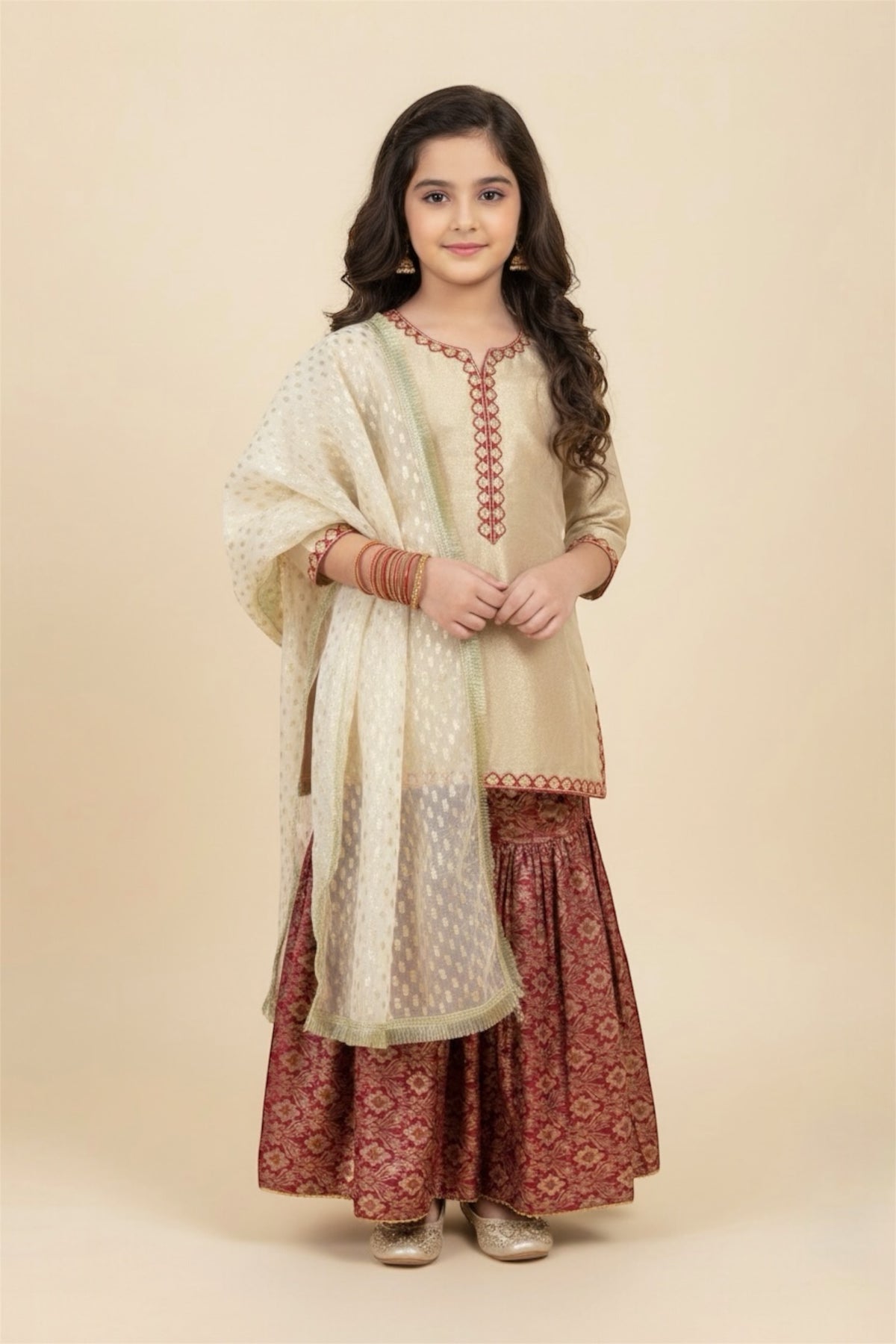 Fancy Kameez , Gharara & Dupatta (3 piece)