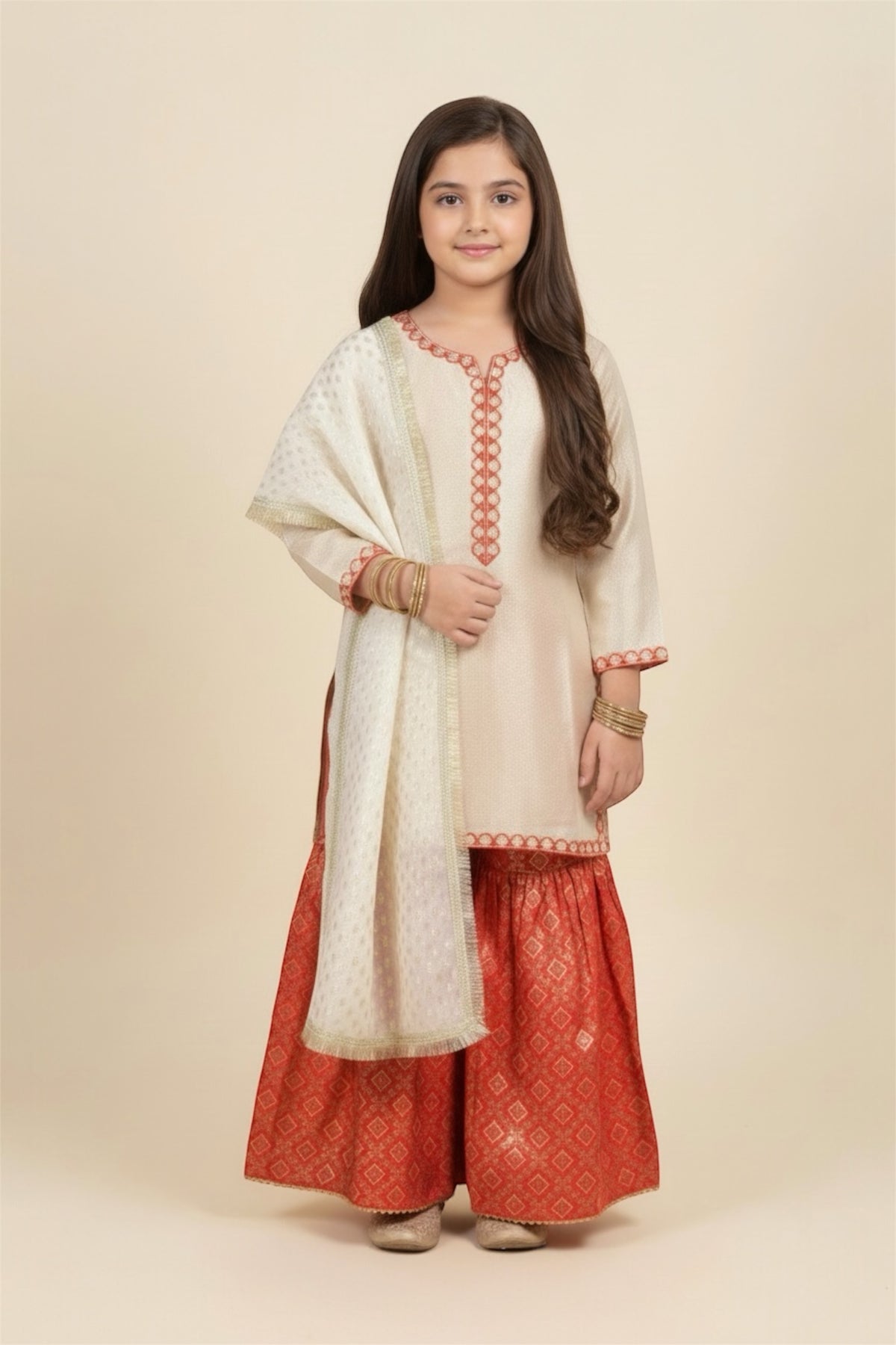 Fancy Kameez , Gharara & Dupatta (3 piece)