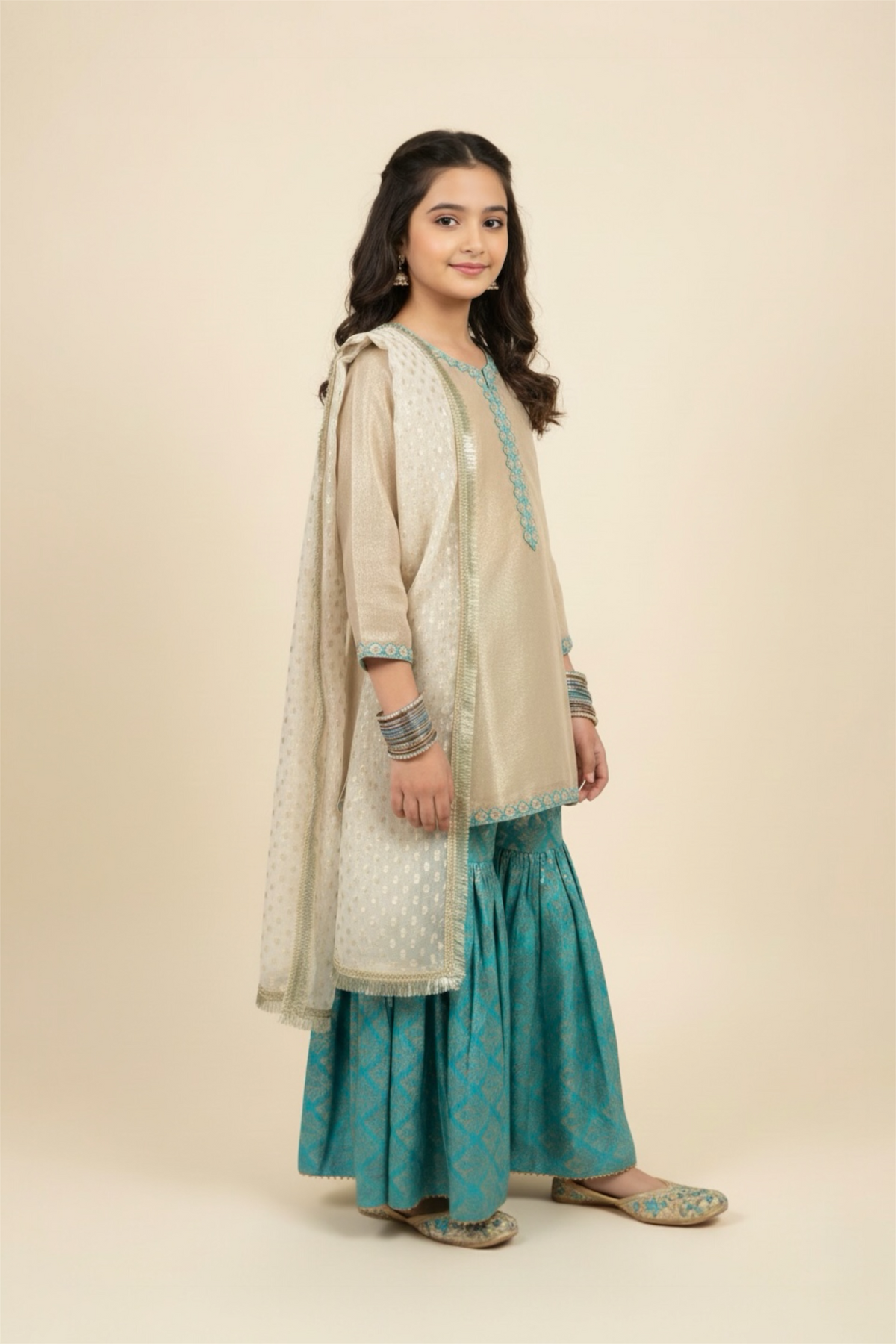 Fancy Kameez , Gharara & Dupatta (3 piece)