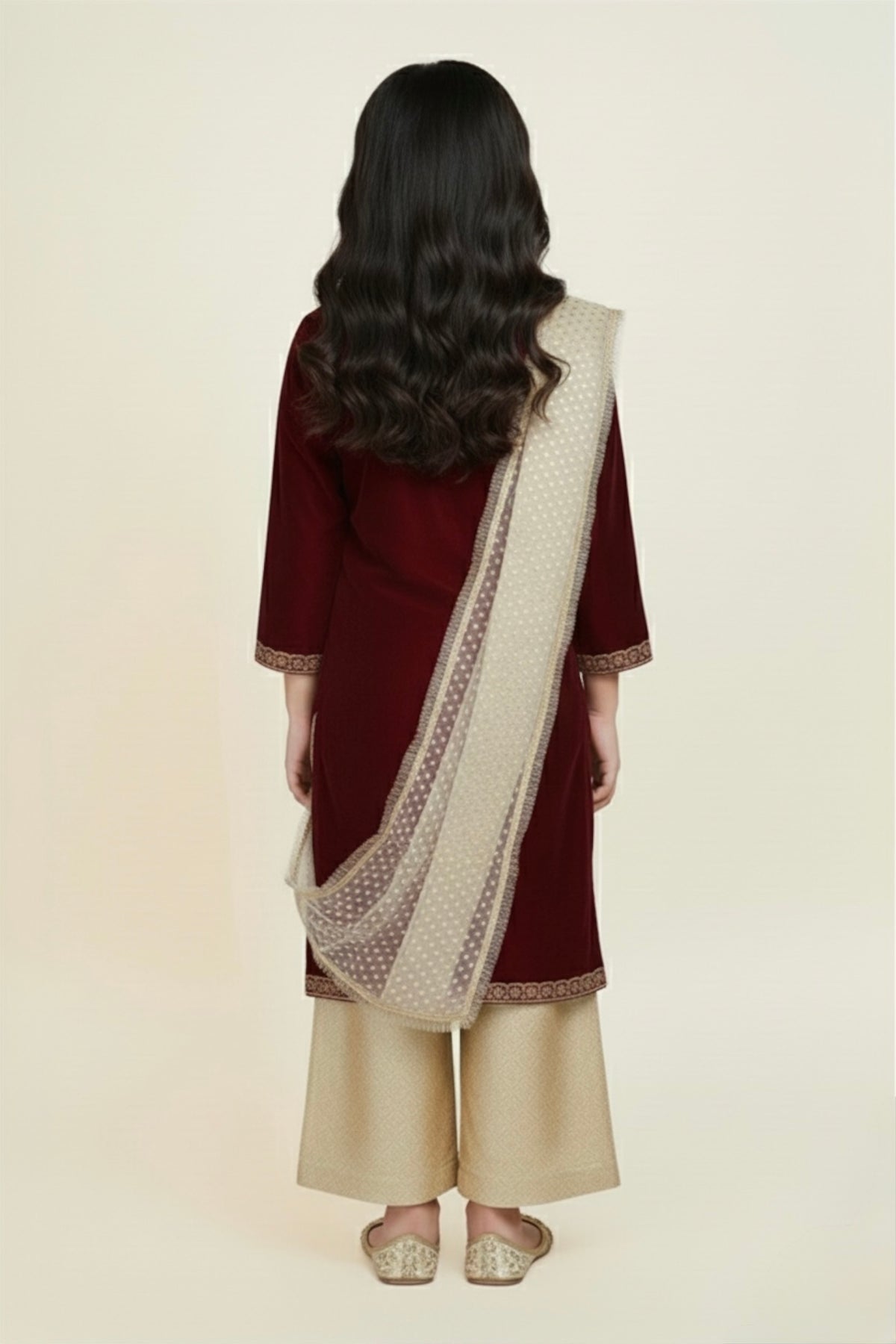 Embroided Velvet Shirt With Trouser And Dupatta