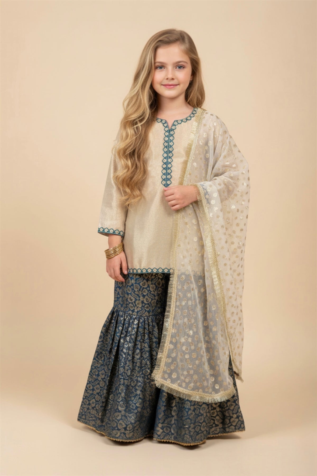 Fancy Kameez , Gharara & Dupatta (3 piece)