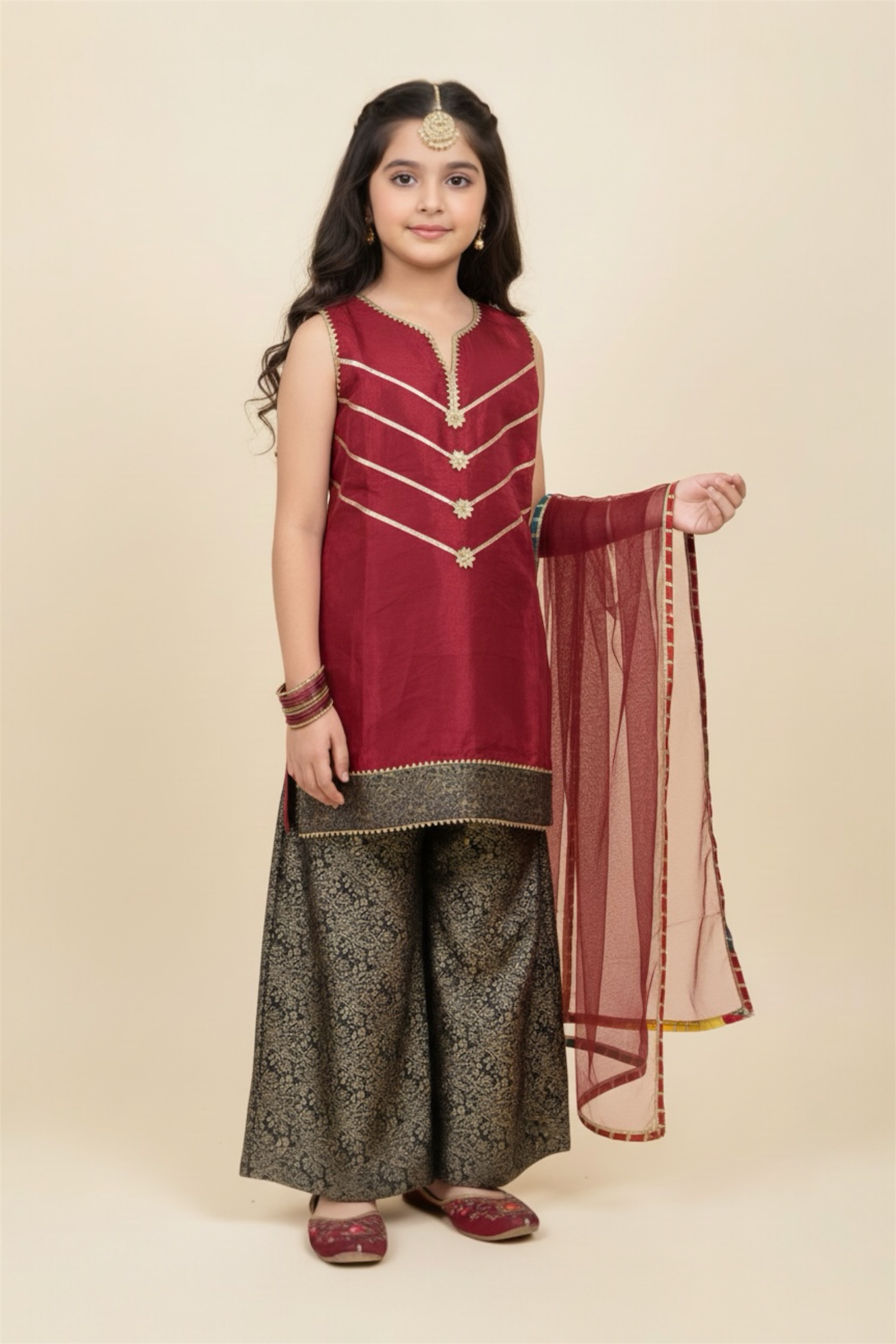 Fancy Shirt With Plazo And Net Dupatta