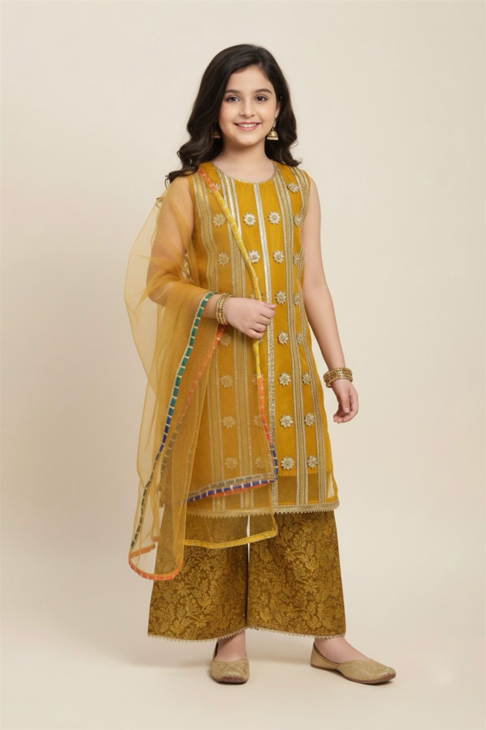 Heavy Gotta Shirt With Plazo And Net Dupatta