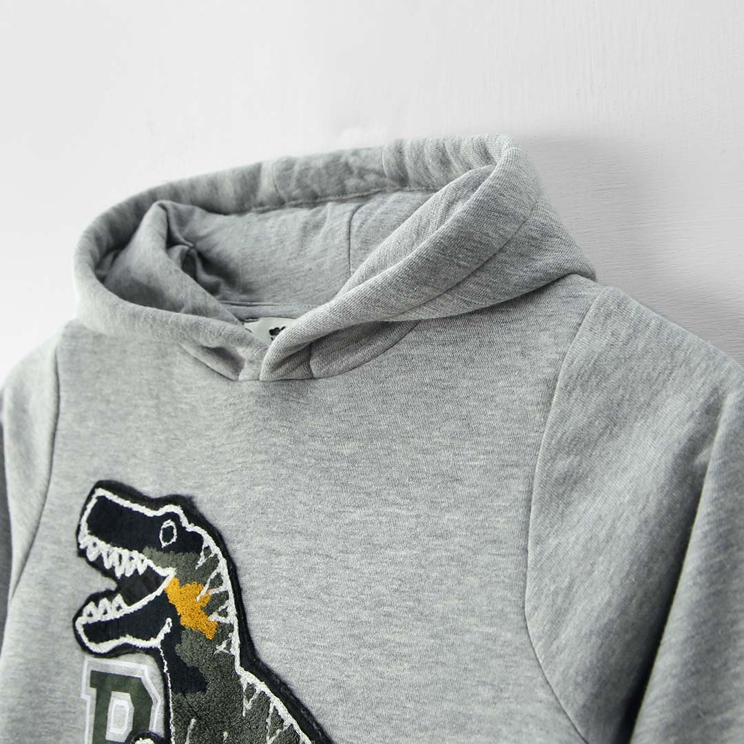Premium Quality Embroidered Gray Fleece Hoodie For Boys