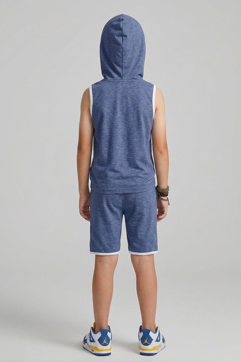 Premium Quality "Basket Ball" Printed Sleevesless Summer Hoodie Suit For Boys