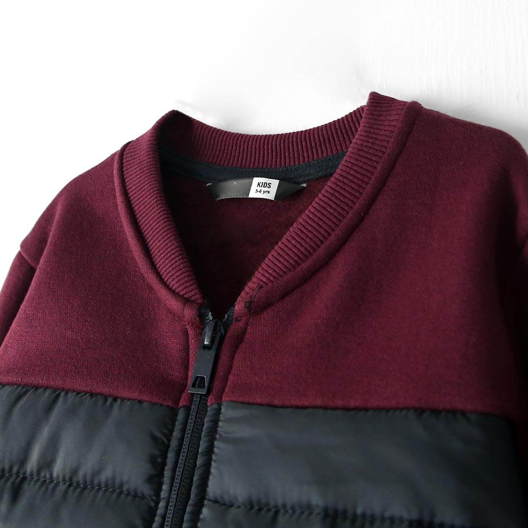Kids Premium Quality Parachute Quilted Paneled Maroon Fleece Jacket