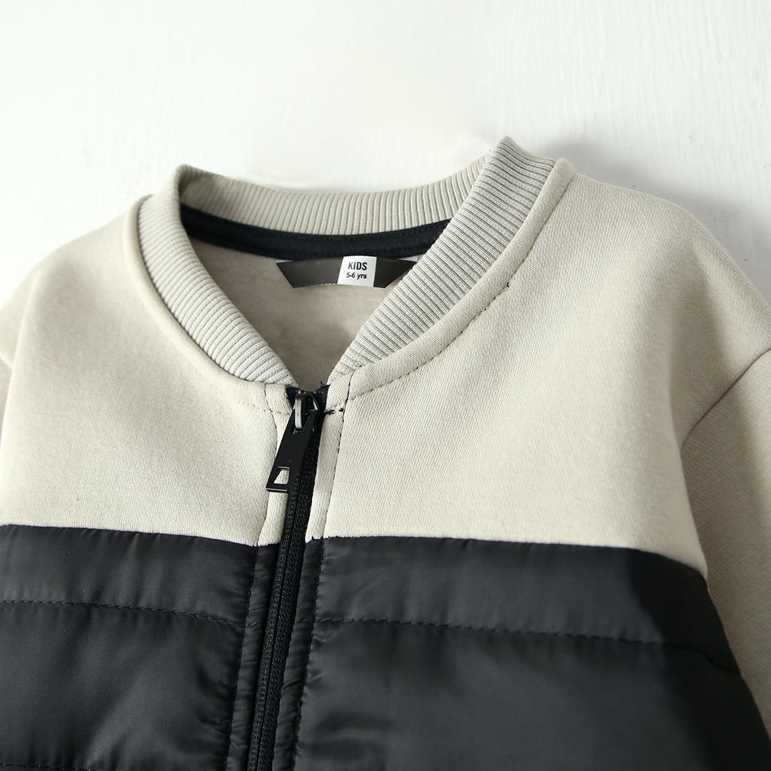Kids Premium Quality Parachute Quilted Paneled Beige Fleece Jacket