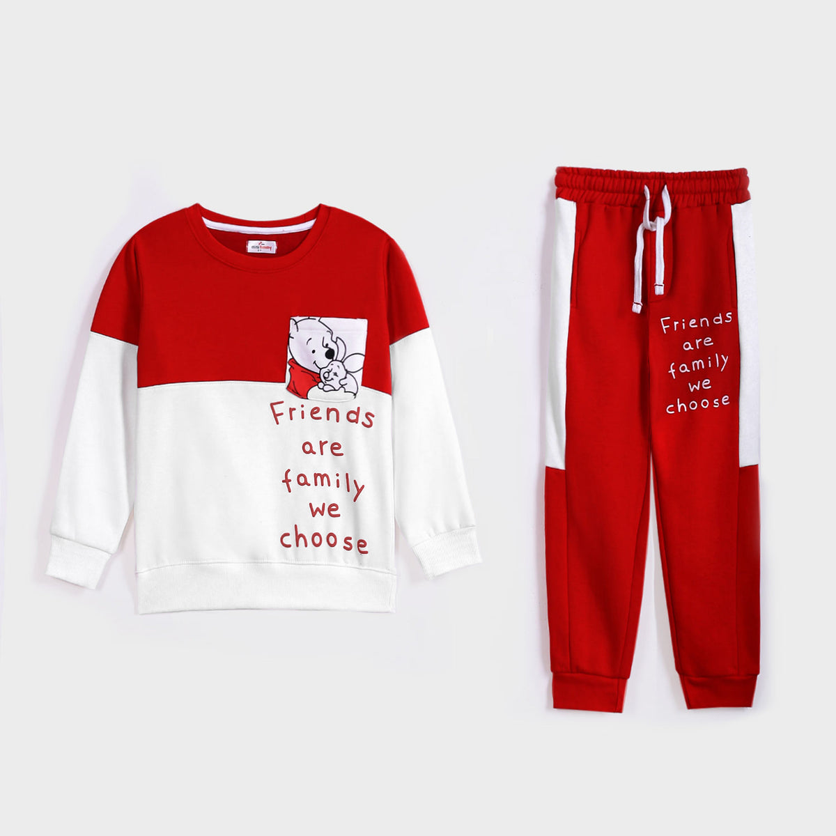 Premium Quality Cut &amp; Sew Printed Fleece Red sweat Suit For Girls