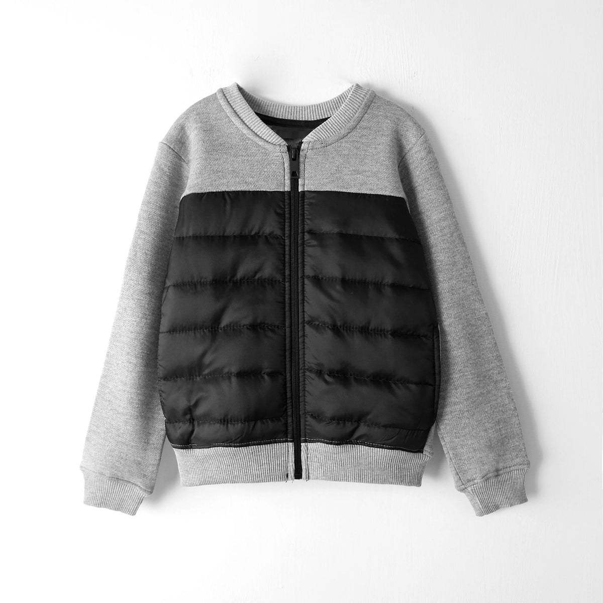 Kids Premium Quality Parachute Quilted Paneled Gray Fleece Jacket
