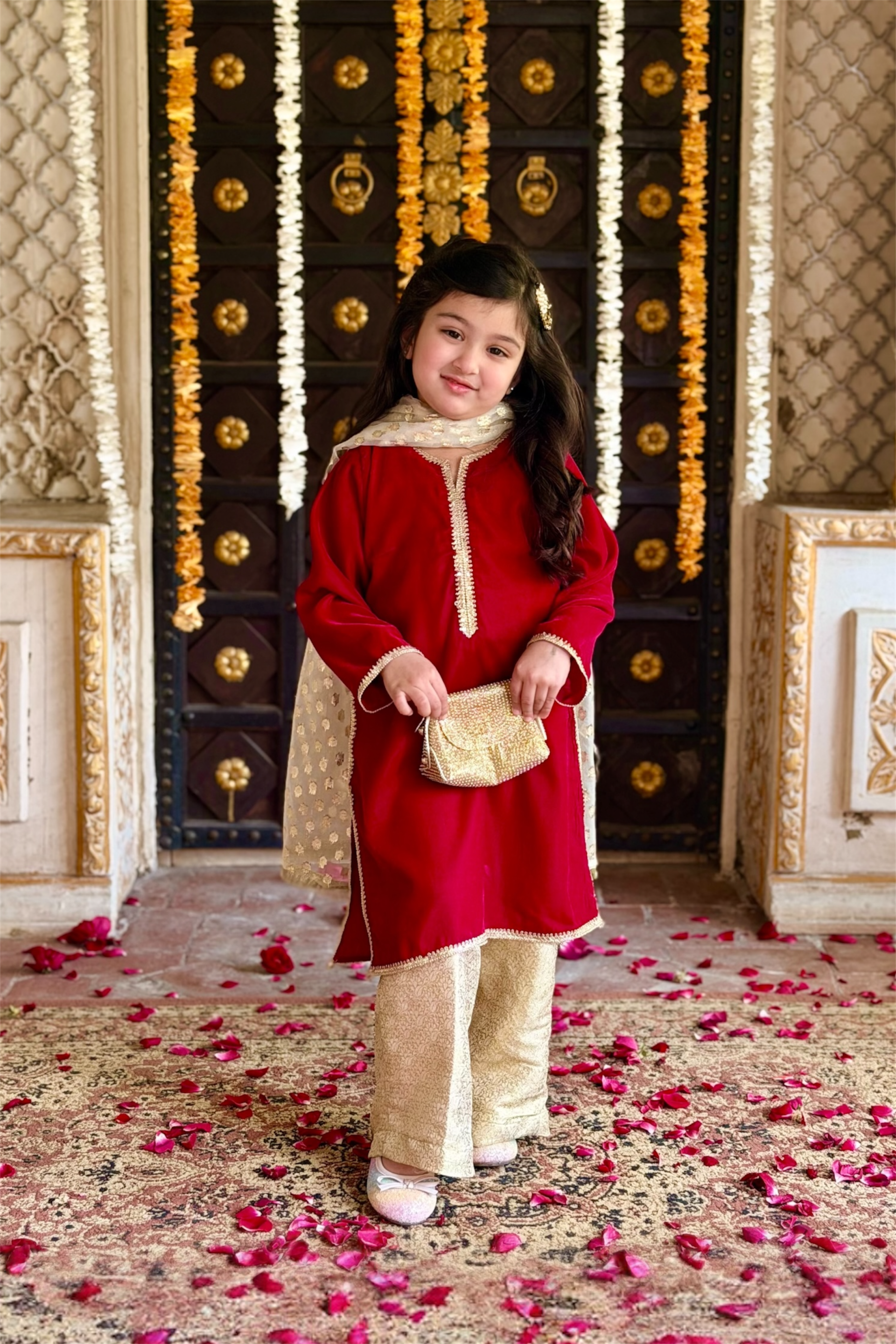 Embroided Velvet Shirt With Trouser And Dupatta