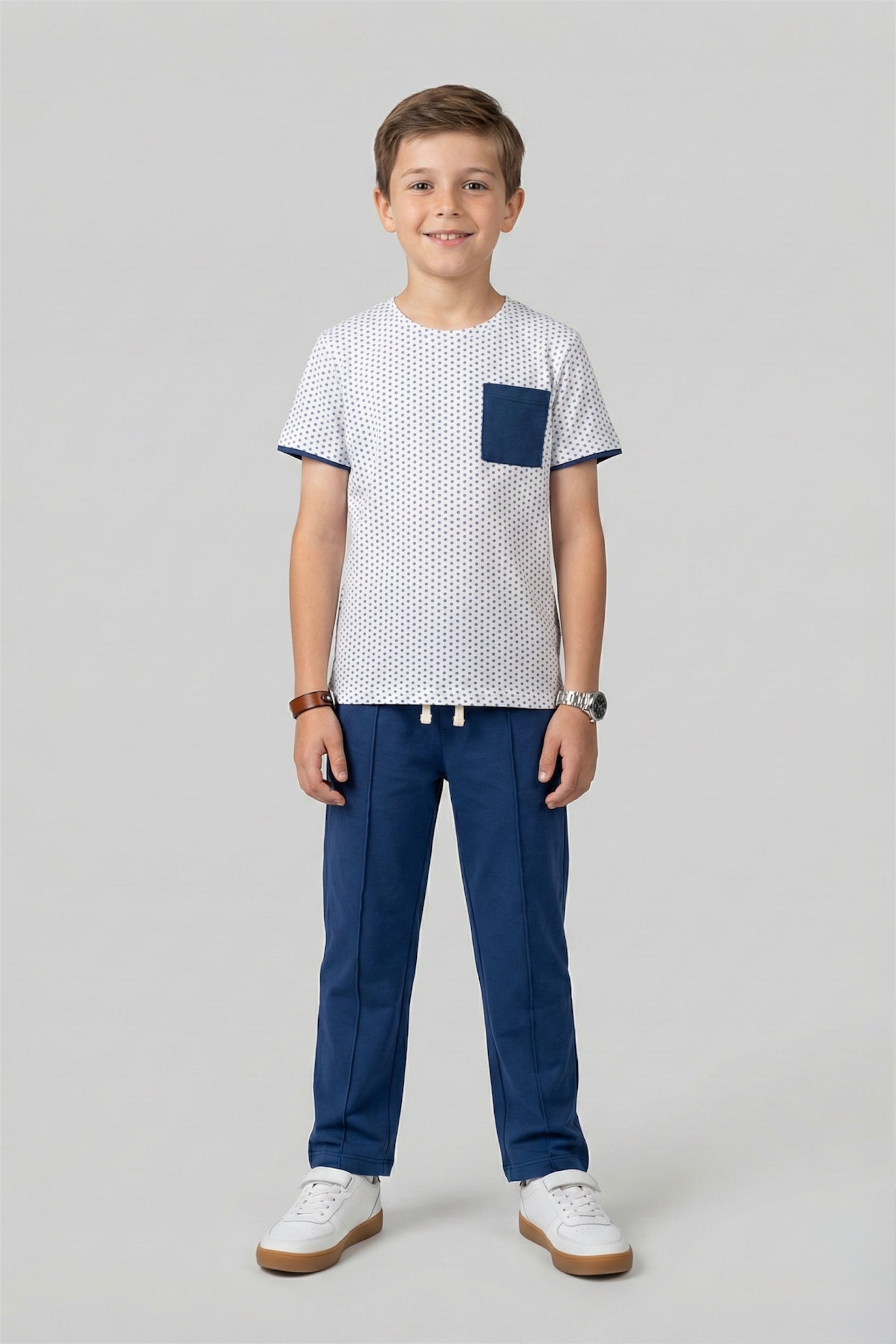 Kids Premium Quality Printed Summer Suit With Navy Trouser