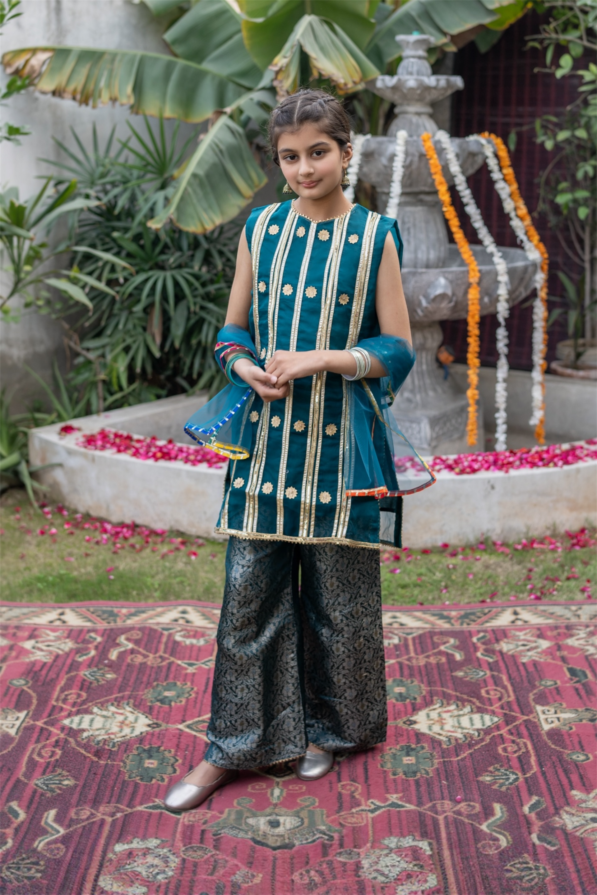 Heavy Gotta Shirt With Plazo And Net Dupatta