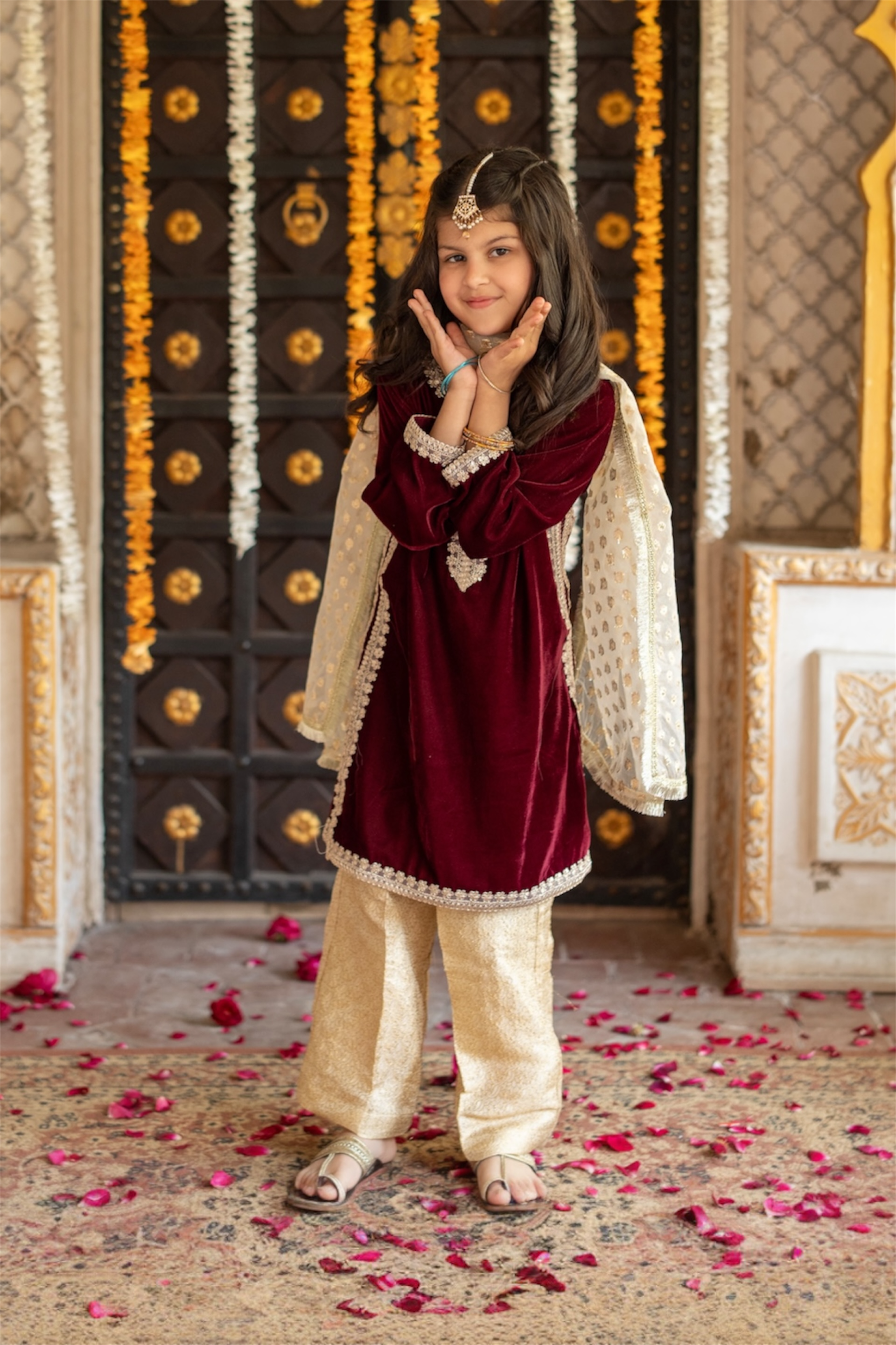 Embroided Velvet Shirt With Trouser And Dupatta