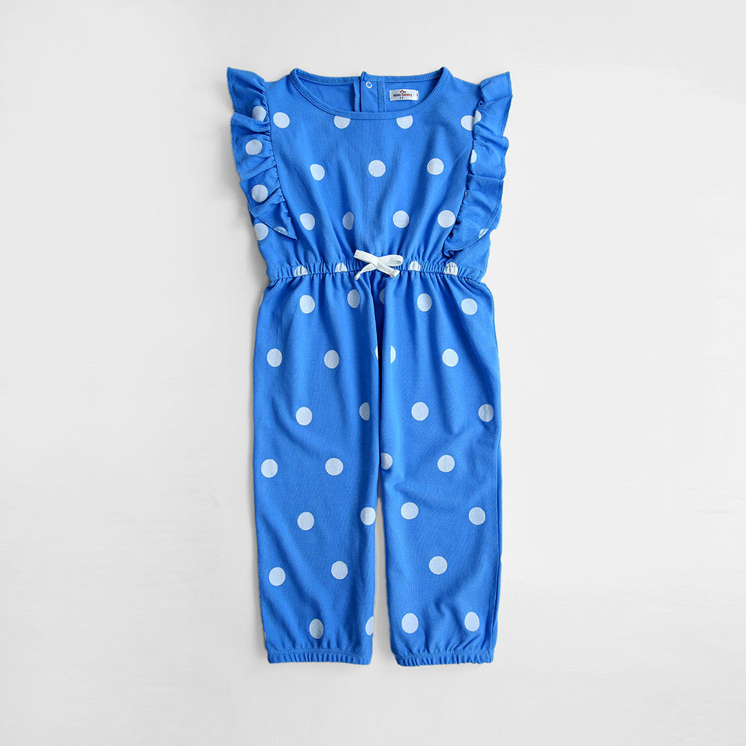 Girs Fashion All Over Polka Dots Printed Soft Cotton Frill Jumpsuit