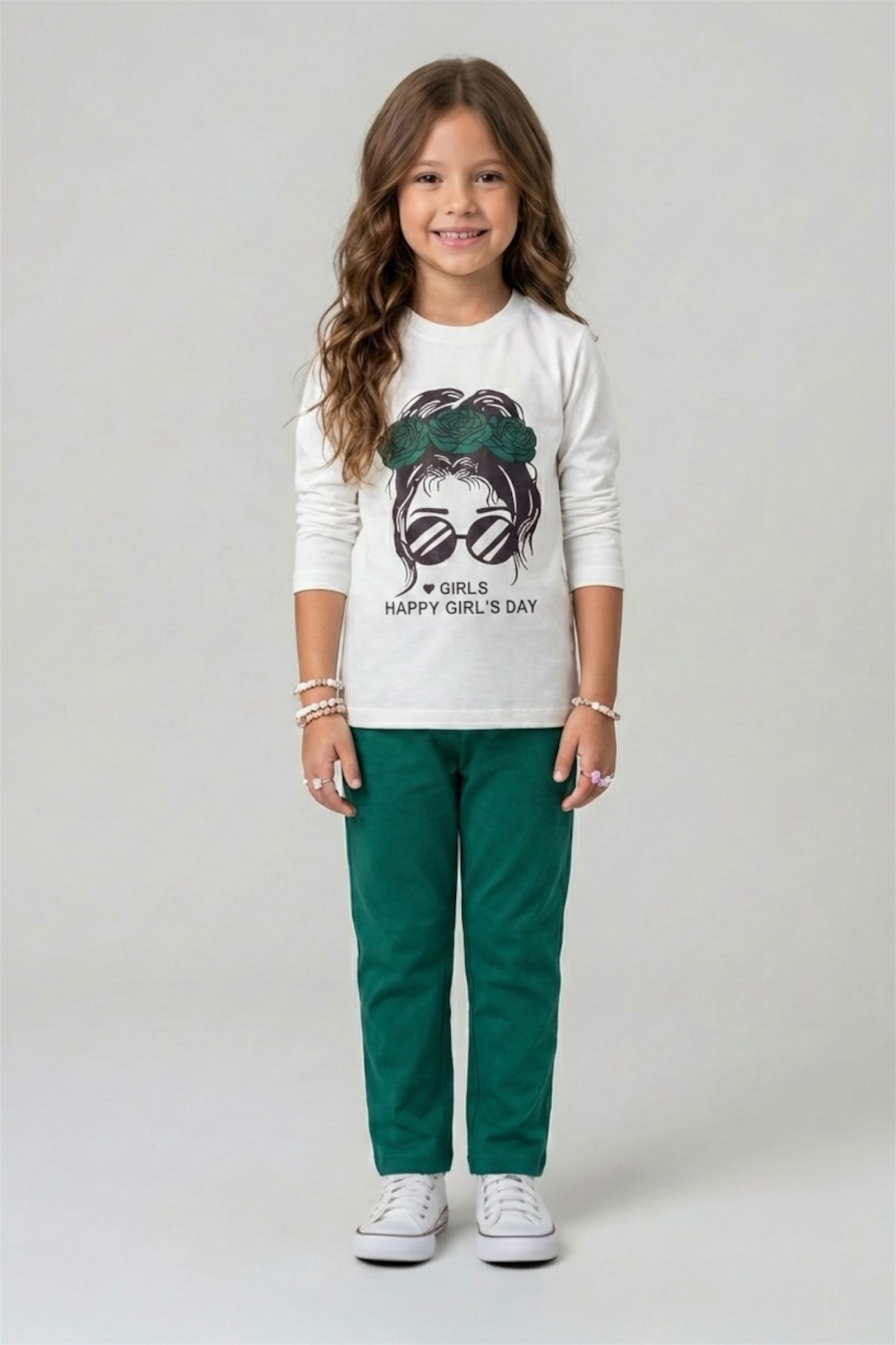 Premium Quality "Happy Girls Day" Printed Full Sleeves Summer Suit For Girls