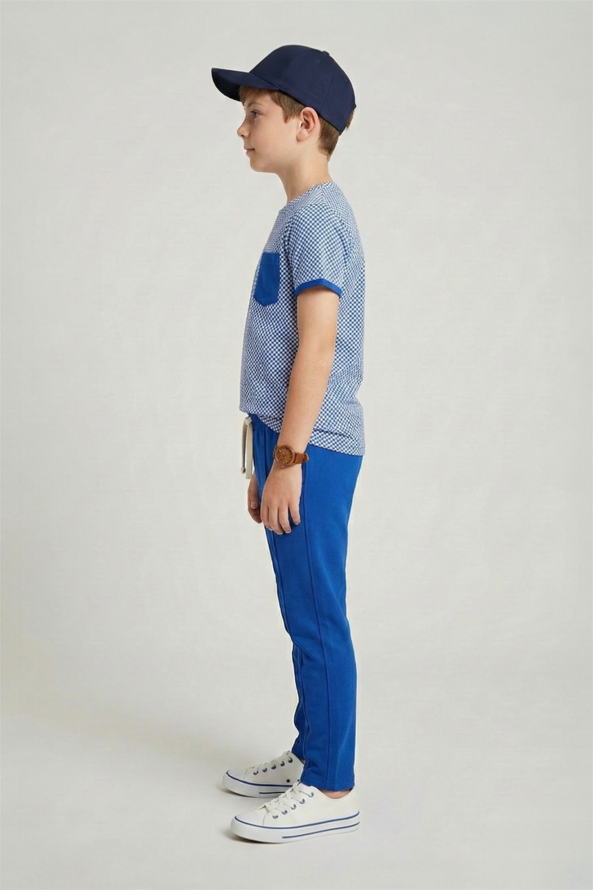 Kids Premium Quality "Check" Printed Summer Suit With Blue Trouser