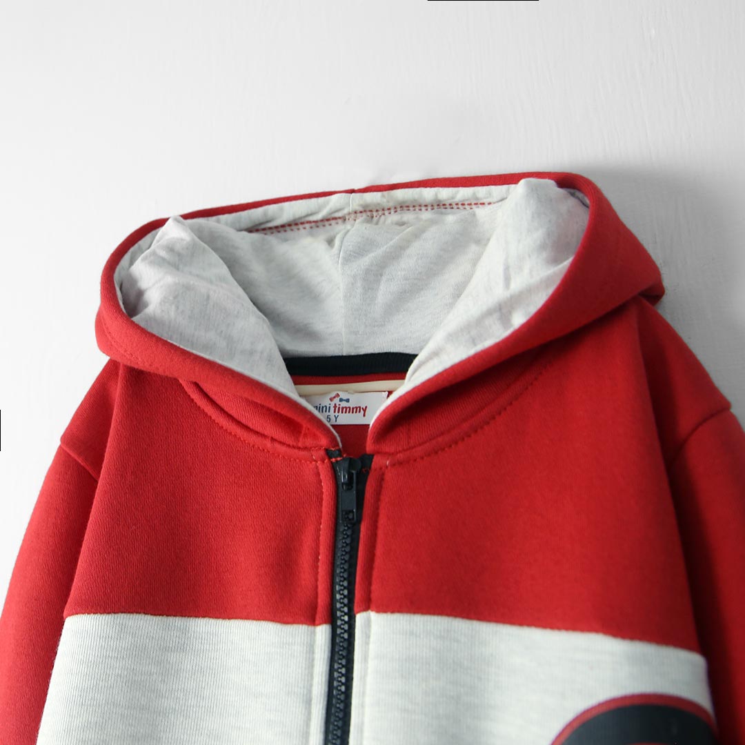Premium Quality Printed Fleece Red Zipper Hoodie For Kids