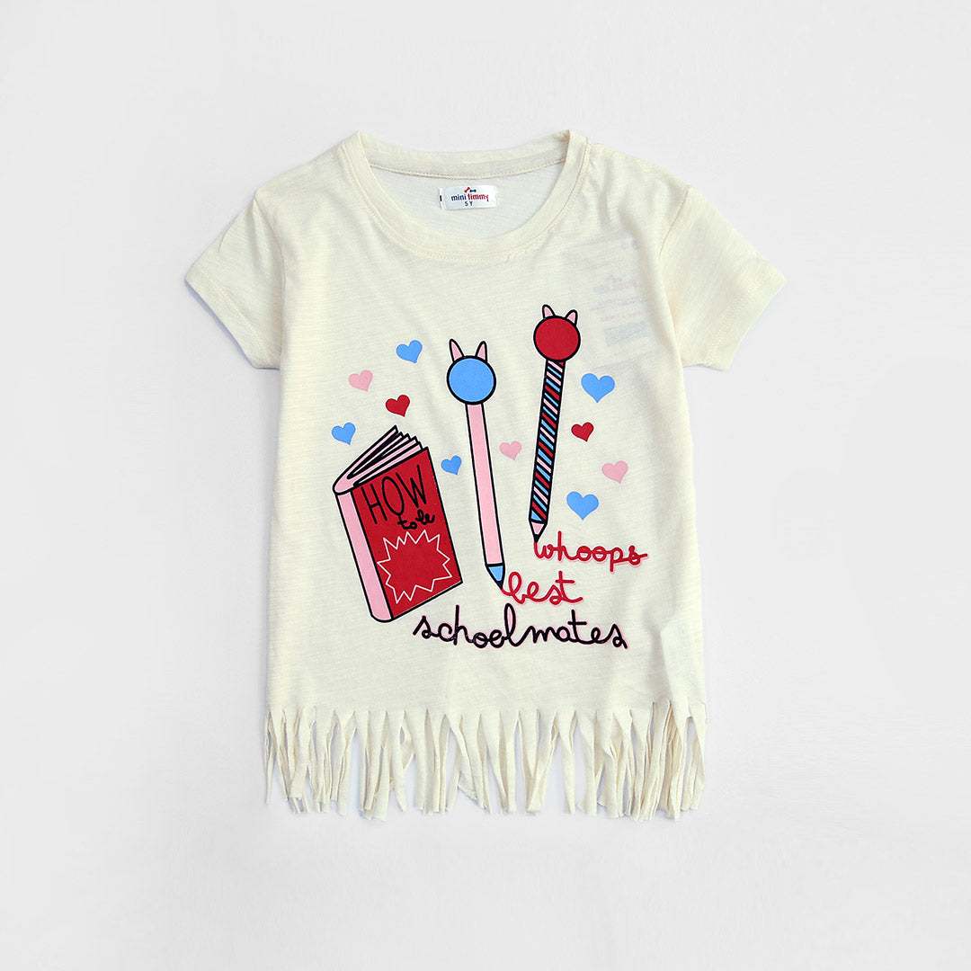 Girls Fashion Printed Soft Cotton Fringe T-Shirt
