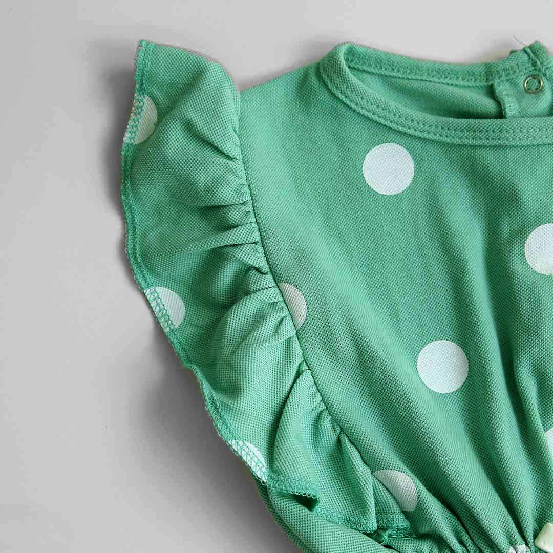 Fashion All Over Polka Dots Printed Soft Cotton Frill Jumpsuit