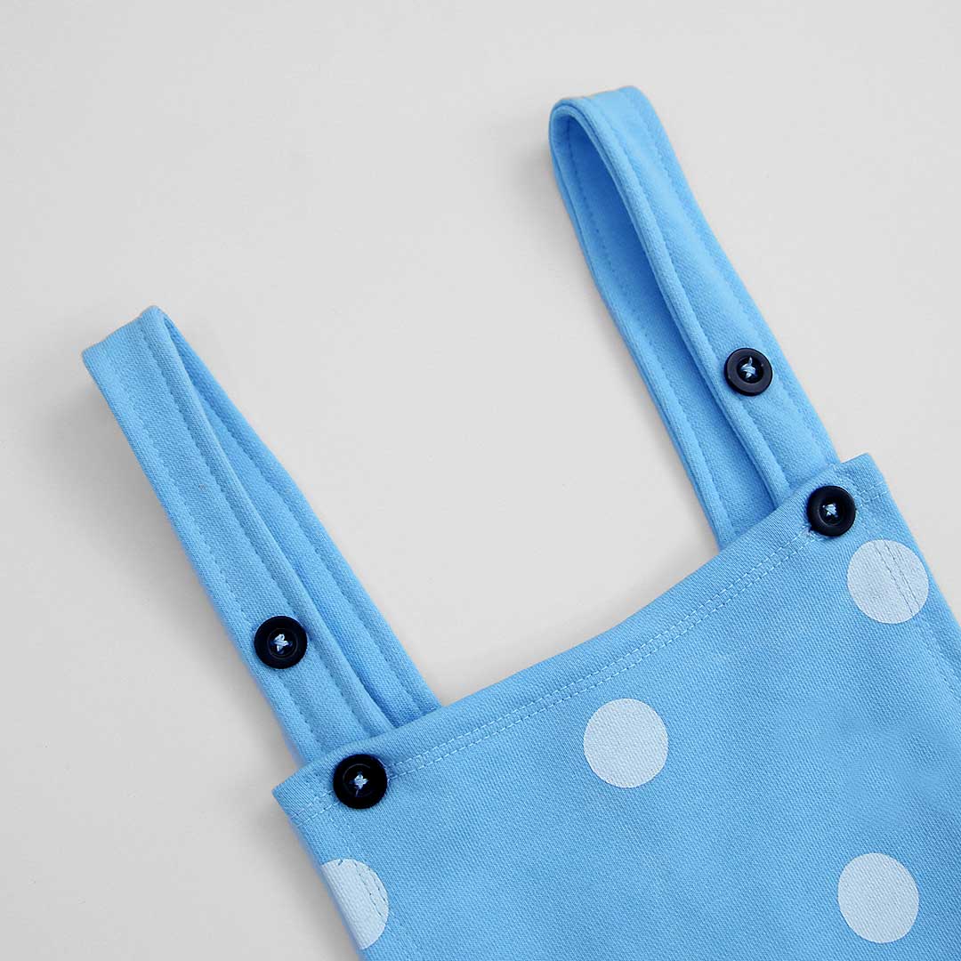 Kids All-Over Polka Dots Printed Soft Cotton Sky Dungaree