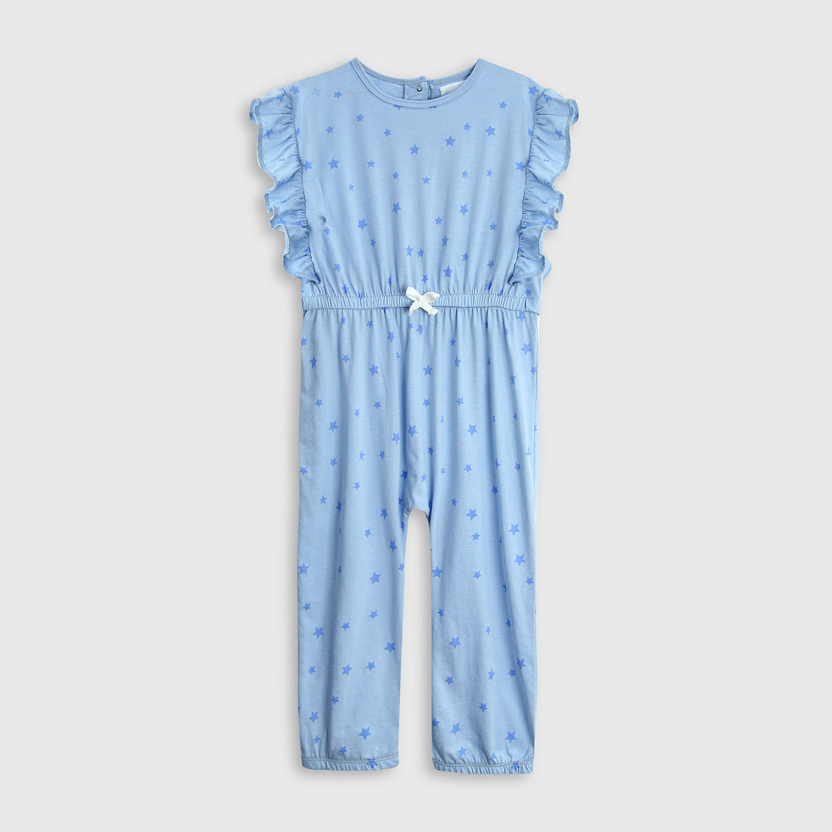 Girls Fashion All Over Printed Soft Cotton Frill Jumpsuit