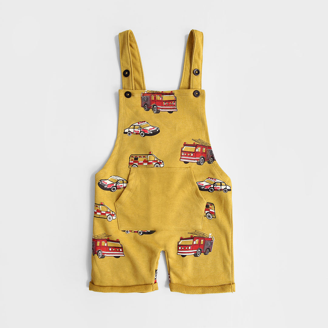 Kids All-Over Printed Soft Cotton Mustured Short Dungaree
