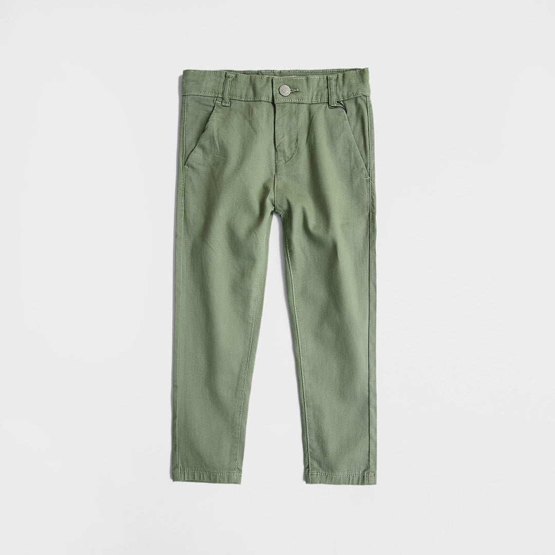 Boys Olive Cotton Chino With Stretch &amp; Adjustable Waistband