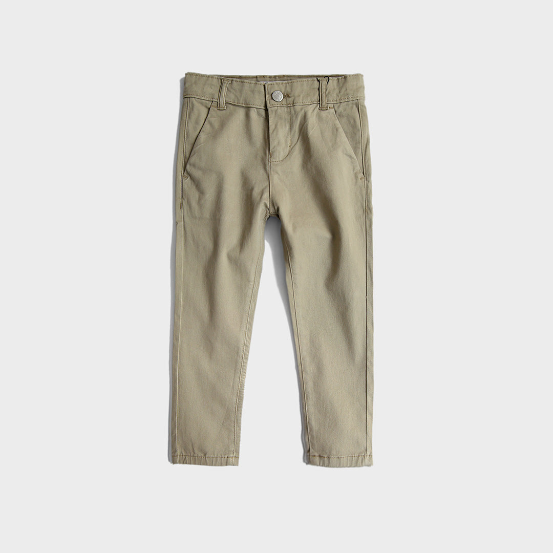Boys Beige Cotton Chino With Stretch &amp; Adjustable Waistband