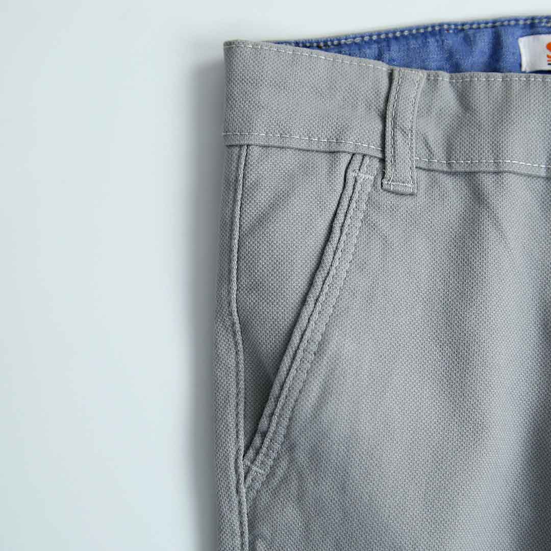 Boys Cotton Grey Textured Chino With Stretch &amp; Adjustable Waistband