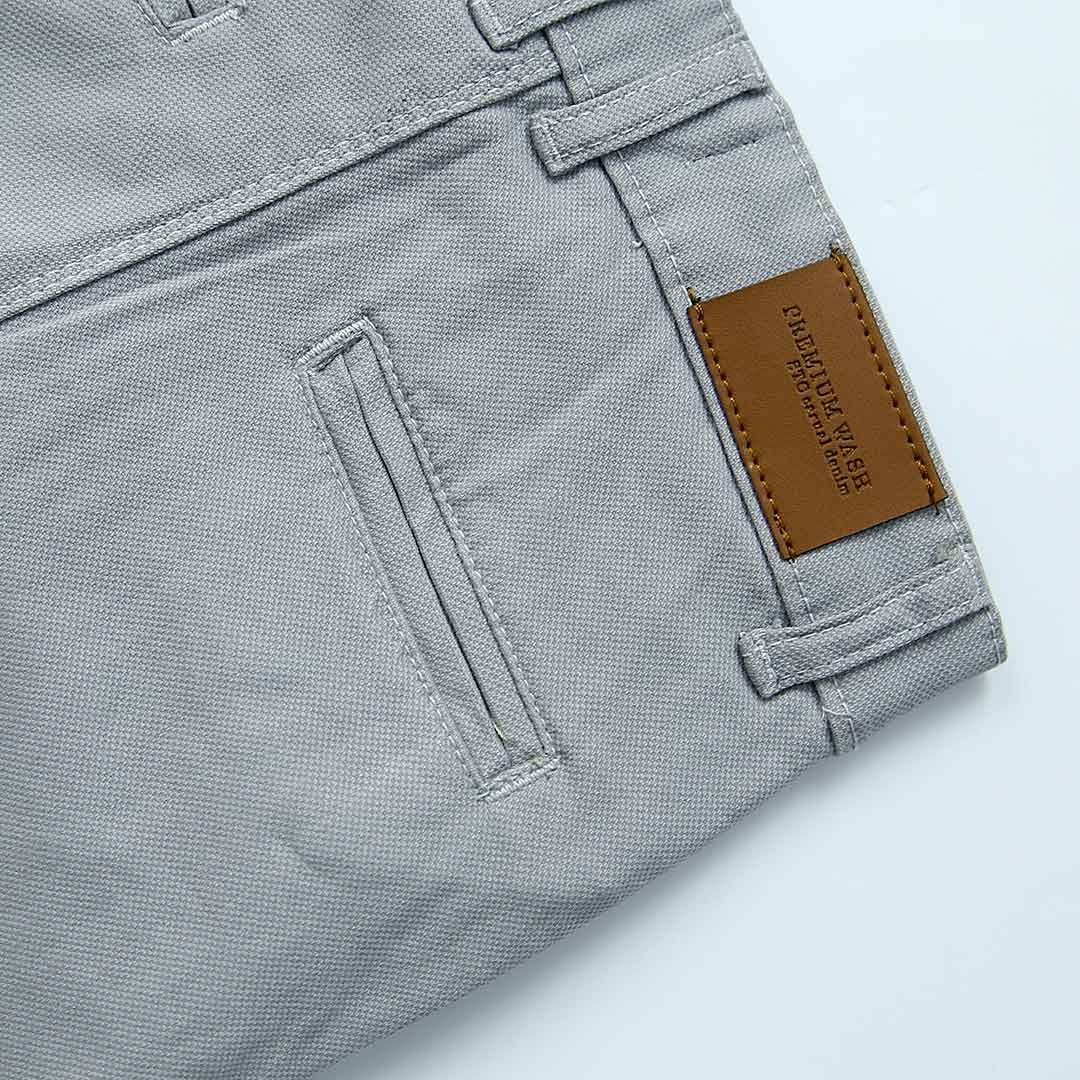 Boys Cotton Grey Textured Chino With Stretch &amp; Adjustable Waistband