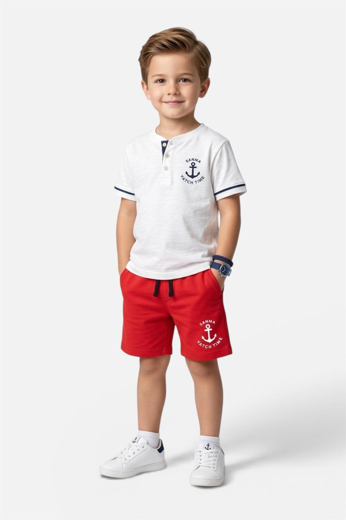 Premium Quality "Yatch" Printed Henly Summer Suit For Boys