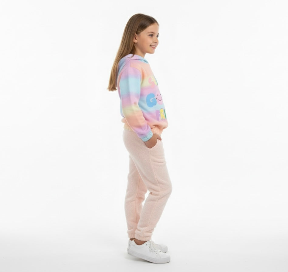 Premium Quality &quot;GOOD Friend&quot; Printed Fleece Pullover Rainbow Hoodie Suit For Girls