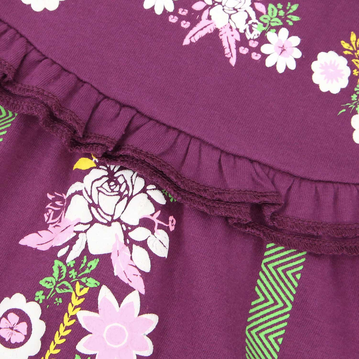 Girls Printed Soft Cotton Cut &amp; Sew Dark Purple Frock
