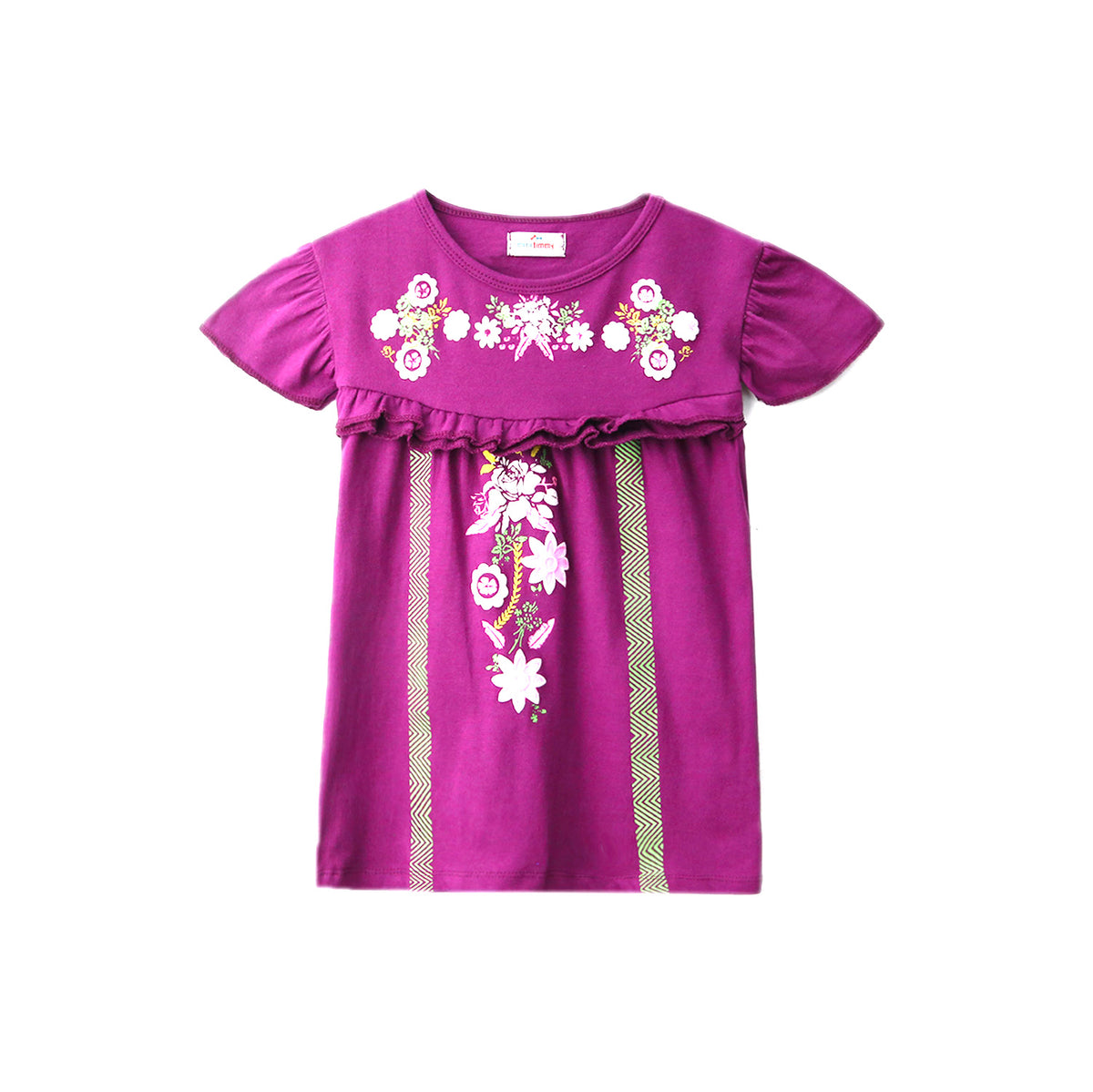 Girls Printed Soft Cotton Cut &amp; Sew Purple Frock