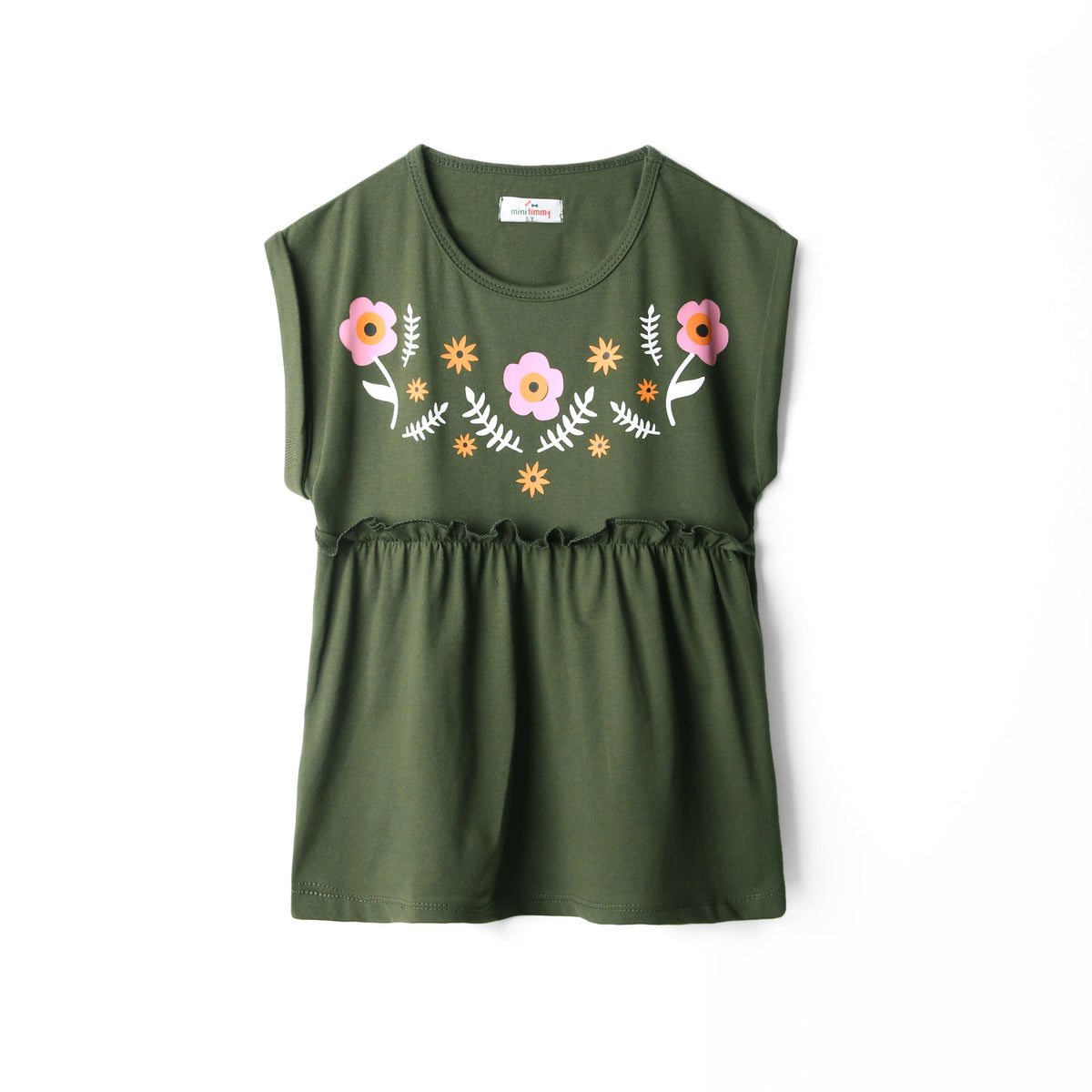 Girls Printed Soft Cotton Cut &amp; Sew Green Frock