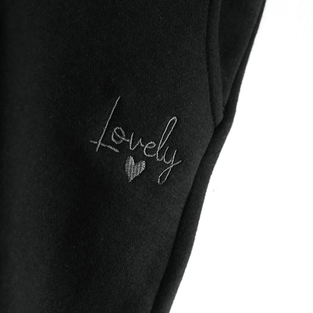 Girls Soft Cotton Embroidered Black Fleece Trouser