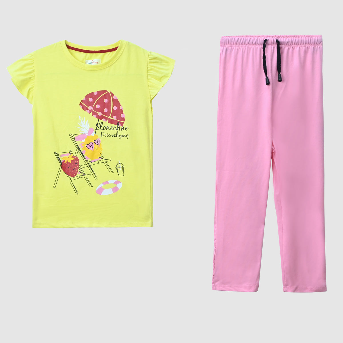 Girls Soft Cotton Graphic Frill Suit